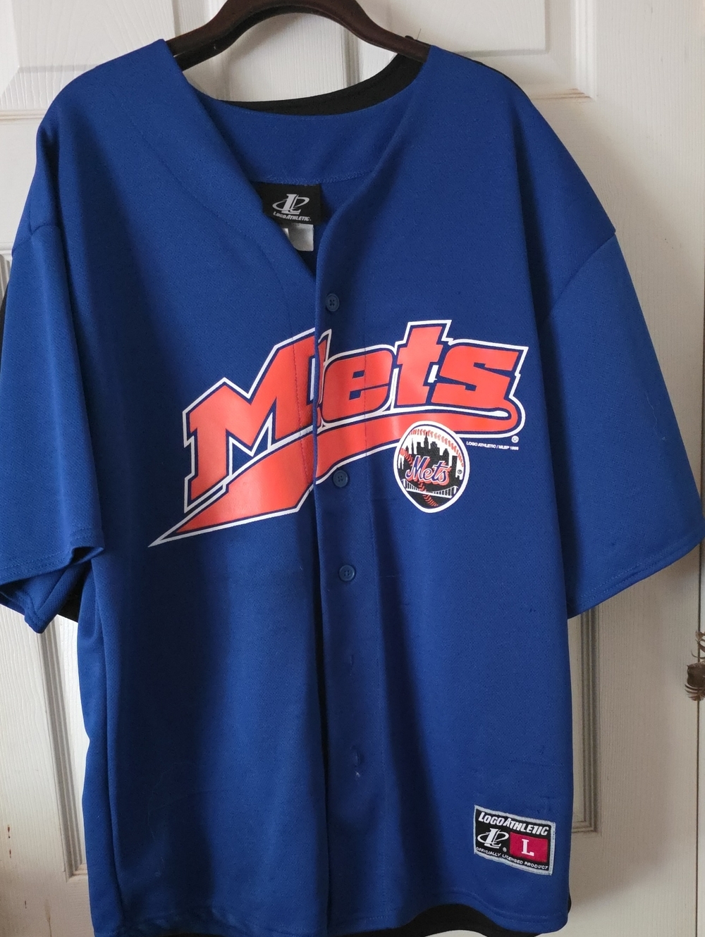 Logo Athletic Royal Blue Mets Button-Up Jersey Shirt